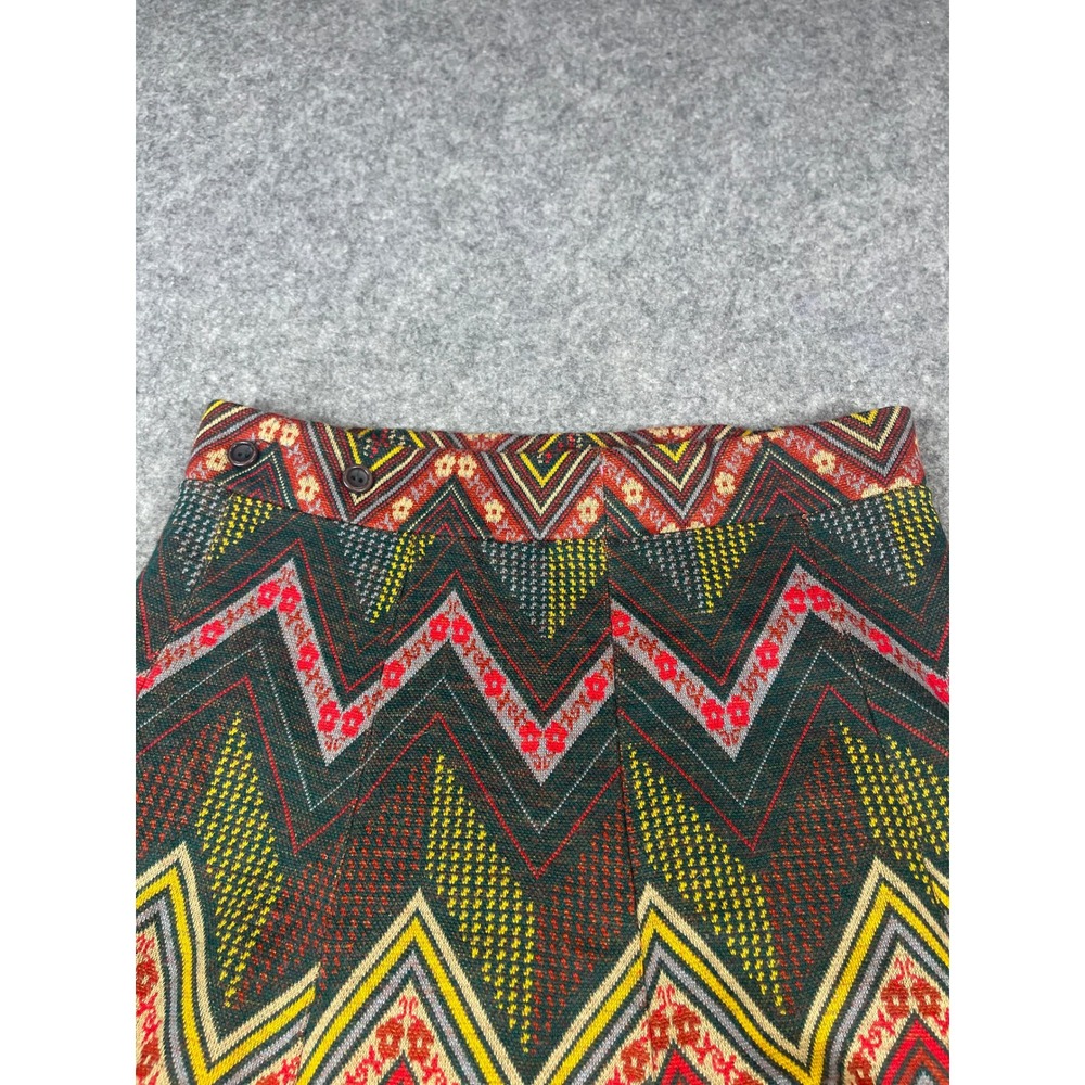 Vintage 70s Chevron Zigzag Floral Knit A-Line Mini Skirt Multicolor Retro - Picture 4 of 7